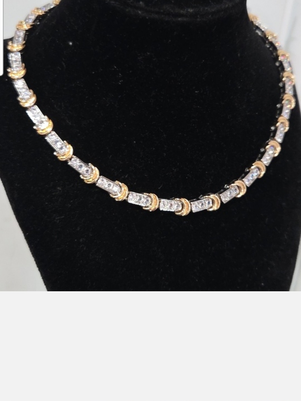 Macy's Two-Tone Gold and Silver CZ Station Necklace 16 Inch